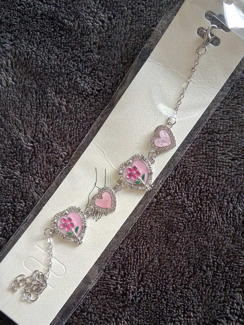 Silver-Tone Pink Heart & Flower Bracelet